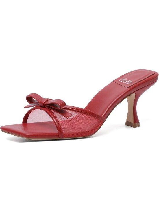 Shoes - Women's Red 3 Round Toe Kitten Heels Stiletto Strapless Backless Party Sandal